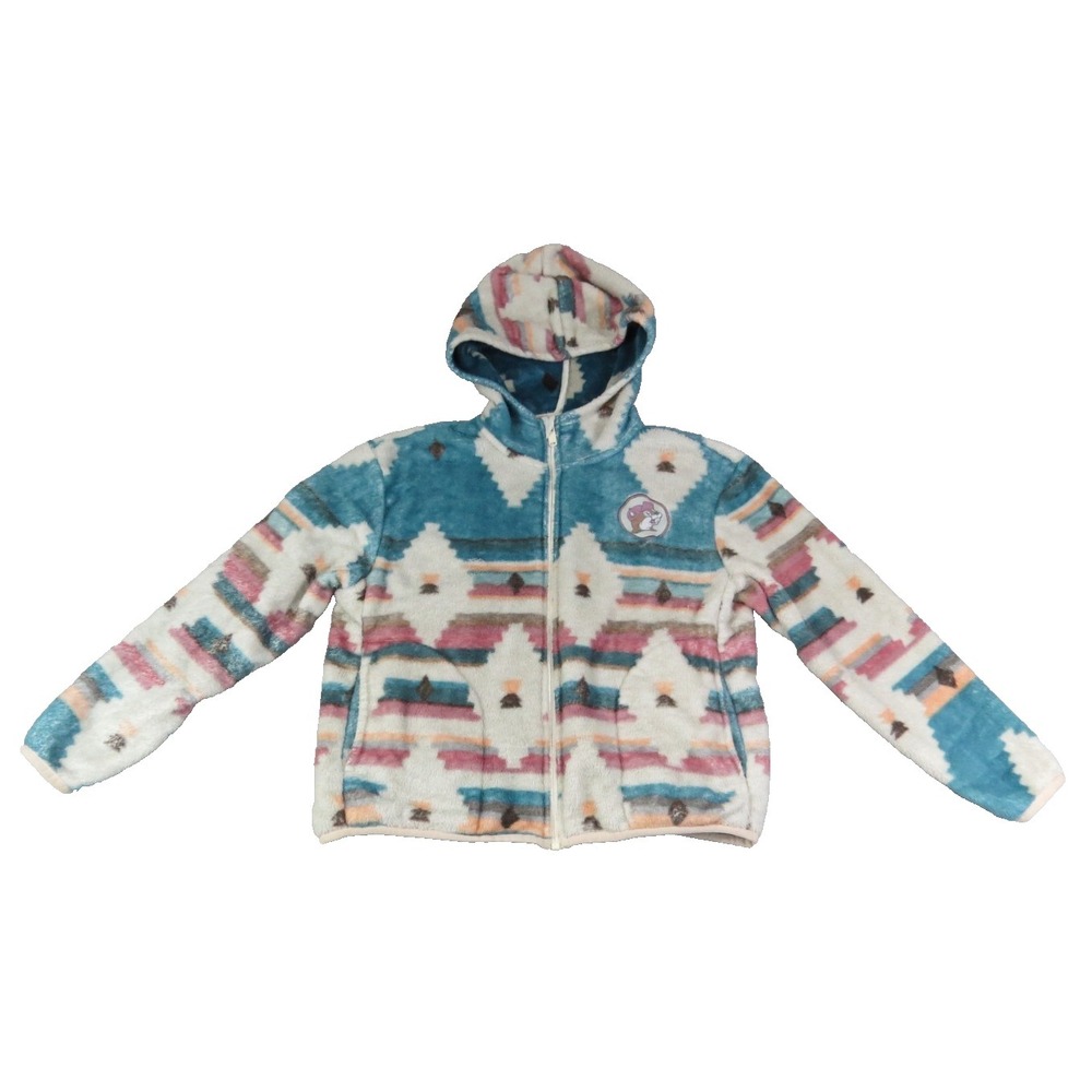 VTG Buc-ees Kids Aztec Sherpa Fleece Hoodie YL Full Zip Western Cozy Jacket